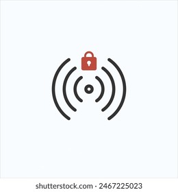 Wifi symbol and lock icon. Blocked wireless internet signal. Wi-Fi signal error. Failure wifi icon. Disconnected wireless internet signal. Vector illustration isolated on white background.