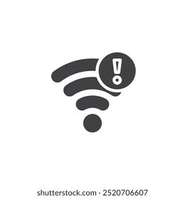 Símbolo de Wi-Fi con un ícono de Vector de notificación. letrero plano lleno para el concepto móvil y el Diseño web. Icono de glifo de alerta de conexión Wifi. Símbolo de problemas de red o conectividad, ilustración de logotipo