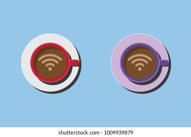 Wifi symbol on a coffee flat design.