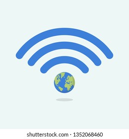 Wifi symbol with planet earth. Vector illustration