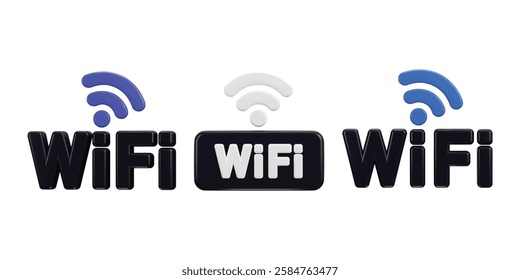 Wi-Fi symbol set 3d render symbol of wireless network vector illustration