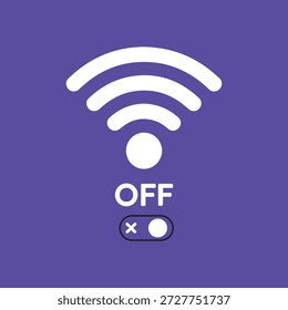 Wifi symbol turned off with toggle switch in minimalist flat design style isolated on purple background