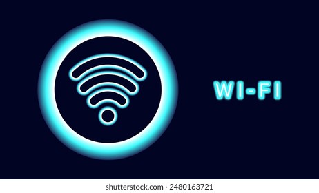 WiFi symbols neon effect dark background. Waves Wi Fi signal icon. Internet connection modern technology. Design web page billboard banner. Vector illustration.