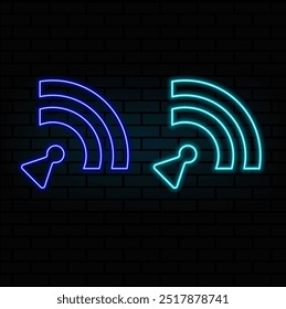 Símbolos Wi-Fi efeito neon no fundo escuro. Ícone do sinal do Waves Wi-Fi. Ilustração vetorial..