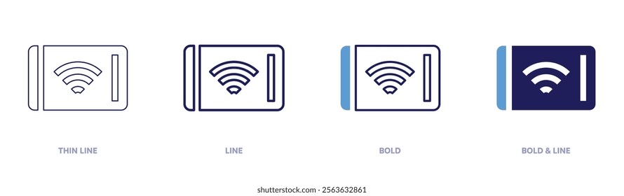 Wifi tablet icon in 4 different styles. Thin Line, Line, Bold, and Bold Line. Duotone style. Editable stroke.
