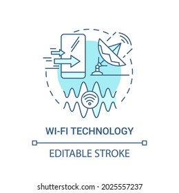 Wi-fi technology blue concept icon. Local area network abstract idea thin line illustration. Network protocols. Radio signal technology. Vector isolated outline color drawing. Editable stroke