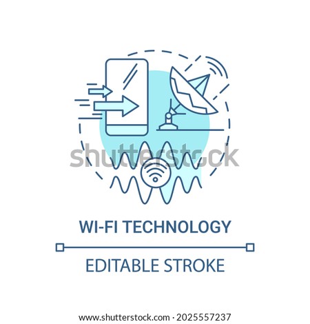 Wi-fi technology blue concept icon. Local area network abstract idea thin line illustration. Network protocols. Radio signal technology. Vector isolated outline color drawing. Editable stroke