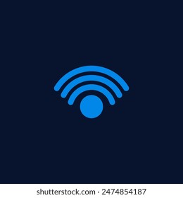 Wi-fi technology digital radar or sonar vector symbol. Blue wireless waves connection icon. Sound or sensor effect round lines. Network antenna radial sign. Radio frequency signal. Echolocation scan