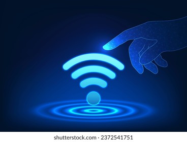 Wi-Fi technology Finger pointing at the wifi icon It refers to people who use wireless internet signals. In communication, sending information, working through computers or mobile phones