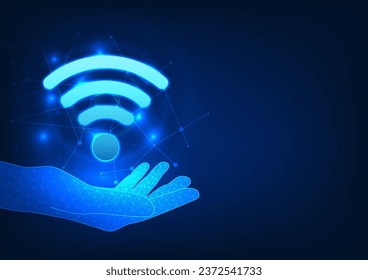 Tecnología Wi-Fi Mano con icono Wi-Fi Se refiere a las personas que utilizan señales de Internet inalámbricas. En comunicación, enviar información, trabajar a través de computadoras o teléfonos móviles es más conveniente.