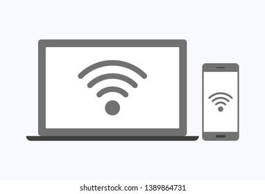 Wifi technology icon with smartphone and laptop on white background