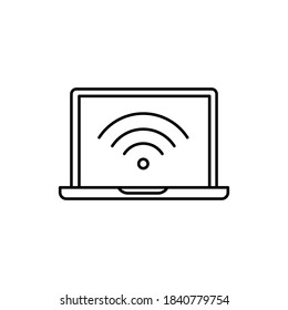 wifi technology on laptop internet network single isolated icon with line or outline style