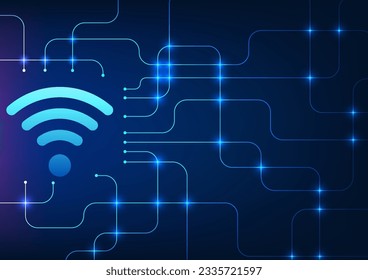 Wifi technology It is a technology that sends internet signals to electronic devices to make a connection. It is a Vector illustration with a wifi icon with the connection circuit board.