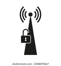 Wifi tower icon. Network open access symbol. Tower with an open lock icon. Vector illustration. EPS 10.