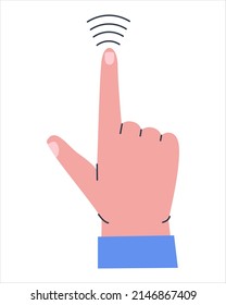 Wi-Fi is transmitted from the index finger of the hand. Flat vector illustration. Eps10