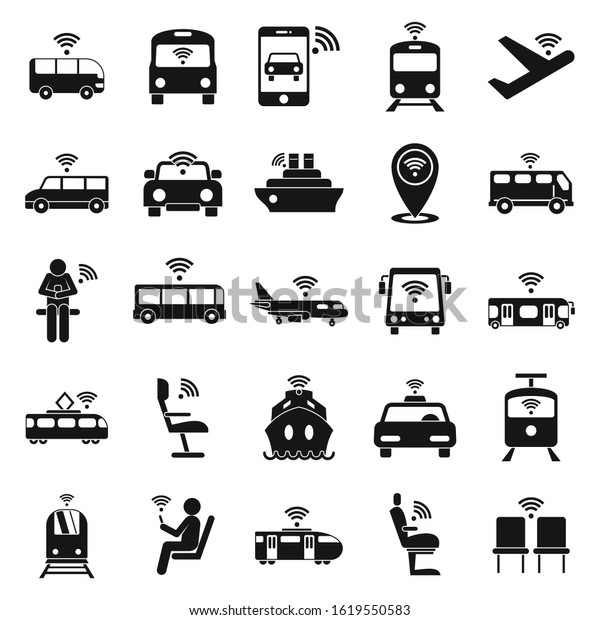 Wifi in\
transport icons set. Simple set of wifi in transport vector icons\
for web design on white\
background