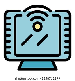 Wifi tv icon outline vector. Smart remote control. Internet camera color flat