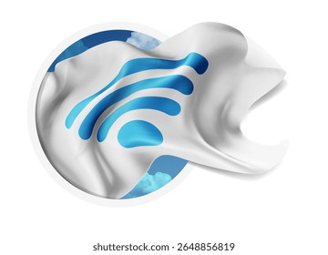 Wi-Fi, vector 3d flag against a blue sky, through a round hole on a white background