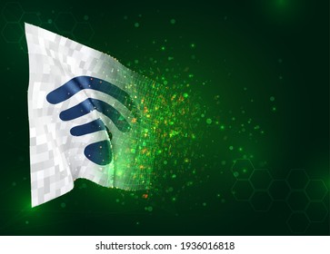 Wi-Fi
 vector 3d flag on green background with polygons and data numbers