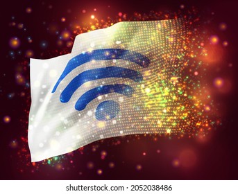 bandera de vector wi-fi 3d sobre fondo púrpura rosa con iluminación y bengalas