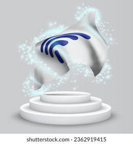Wi-Fi, vector 3d flag on the podium surrounded by a whirlwind of magical radiance