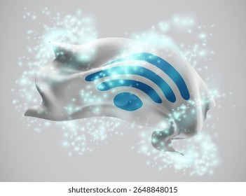 Wi-Fi, vector 3d flag in whirlwind of magical radiance