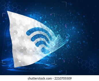 Wi-Fi,  vector flag, virtual abstract 3D object from triangular polygons on a blue background
