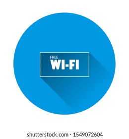 WiFi vector icon. Wi-Fi logo illustration on blue background. Flat image with long shadow.