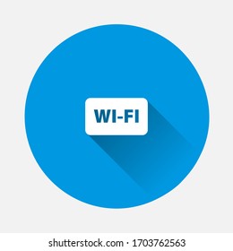 WiFi-Vektorillustration-Symbol. WiFi-Logo-Symbol auf blauem Hintergrund. Flaches Bild mit langem Schatten.