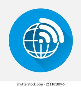 WiFi vector icon. Wi-Fi logo illustration icon on blue background. Flat image with long shadow.