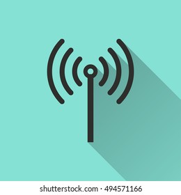 Wi-Fi vector icon with long shadow. black Illustration isolated on green background for graphic and web design.