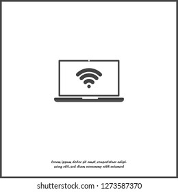 Wi-Fi vector icon. Wi-Fi on computer illustration on white isolated background. Layers grouped for easy editing illustration. For your design.