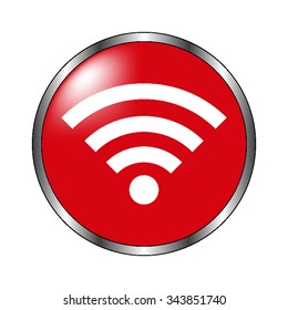 Wi-fi - vector icon on the  red button