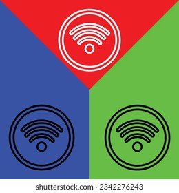 Icono de vector WiFi, estilo de contorno, aislado en fondo rojo, azul y verde.