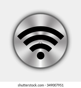 wi-fi vector icon - round metallic button