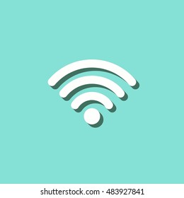 Wi-Fi vector icon with shadow. White illustration isolated on green background for graphic and web design.