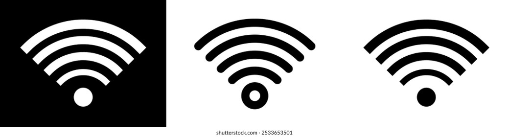 Wi-Fi vector icon, Wi-Fi signal symbols and network connection. Wireless Wi-Fi connectivity, including internet connection, that enable remote internet access. 