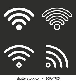 Wi-Fi   vector icon. White illustration isolated on black background for graphic and web design.