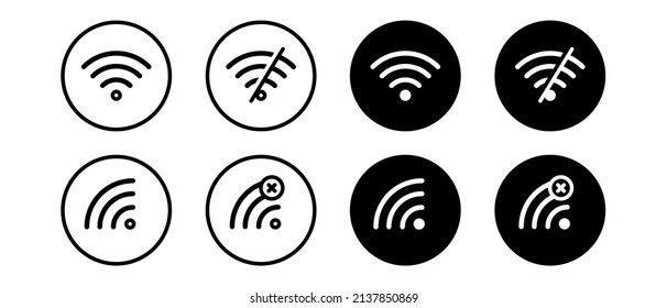 WiFi vector icons set. Wireless internet button in circle. No Wifi signal