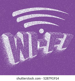 Wi-FI. Vector image volumetric letters. Logo.Grunge. White letters, blue background.Hipster