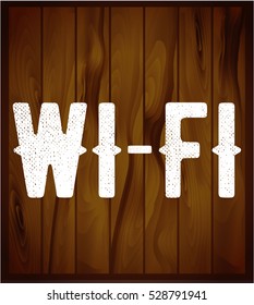 Wi-FI. Vector image volumetric letters. Logo.Grunge. White letters,the background of wooden boards. Chalk letters