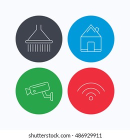 Wi-fi, video monitoring and real estate icons.