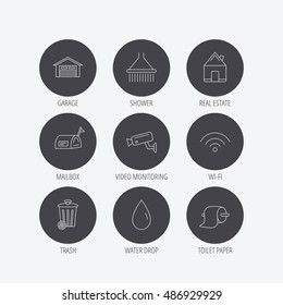 Wi-fi, video monitoring and real estate icons.