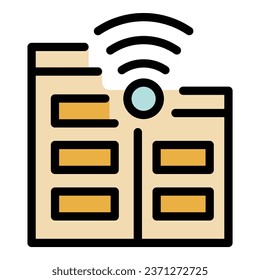 Vector de contorno de icono Wifi vpn. Acceso a datos. Color plano del sistema del servidor