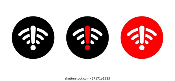 Wifi warning icon in circle. Internet connection alert and network problem symbol