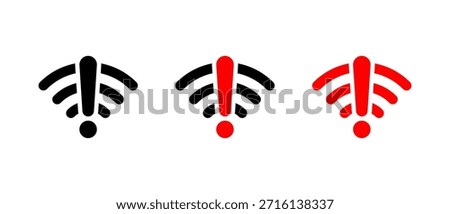 Wifi warning icon in flat style. Internet connection alert and network problem symbol. Wireless error sign