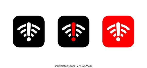 Icono de advertencia Wifi en cuadrado. Alerta de conexión a Internet y símbolo de problema de red