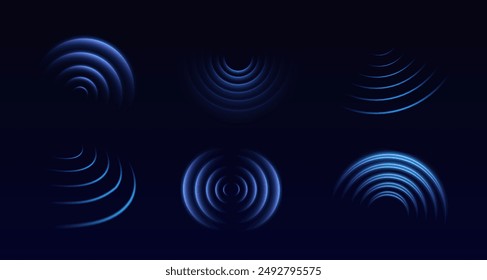 WiFi-Wellenlicht-Effekt. Radarsensor, Signaltontechnologie, digitales Zeichen. Transparentes Neonkreis-Symbol. Drahtlose Internetverbindung. Radar oder Sonar mit drahtloser Technologie, die einen Lichteffekt aussendet