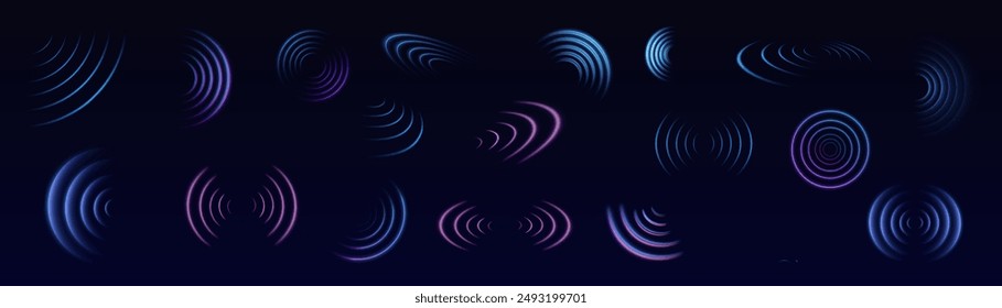 Wifi wave light effect. Radar sensor, beep technology, digital sign.Transparent neon circle symbol. wireless internet connection. Radar or sonar with wireless technology emitting a light effect