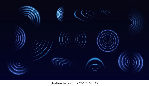 Wifi wave light effect. Radar sensor, beep technology, digital sign.Transparent neon circle symbol. wireless internet connection. Radar or sonar with wireless technology emitting a light effect